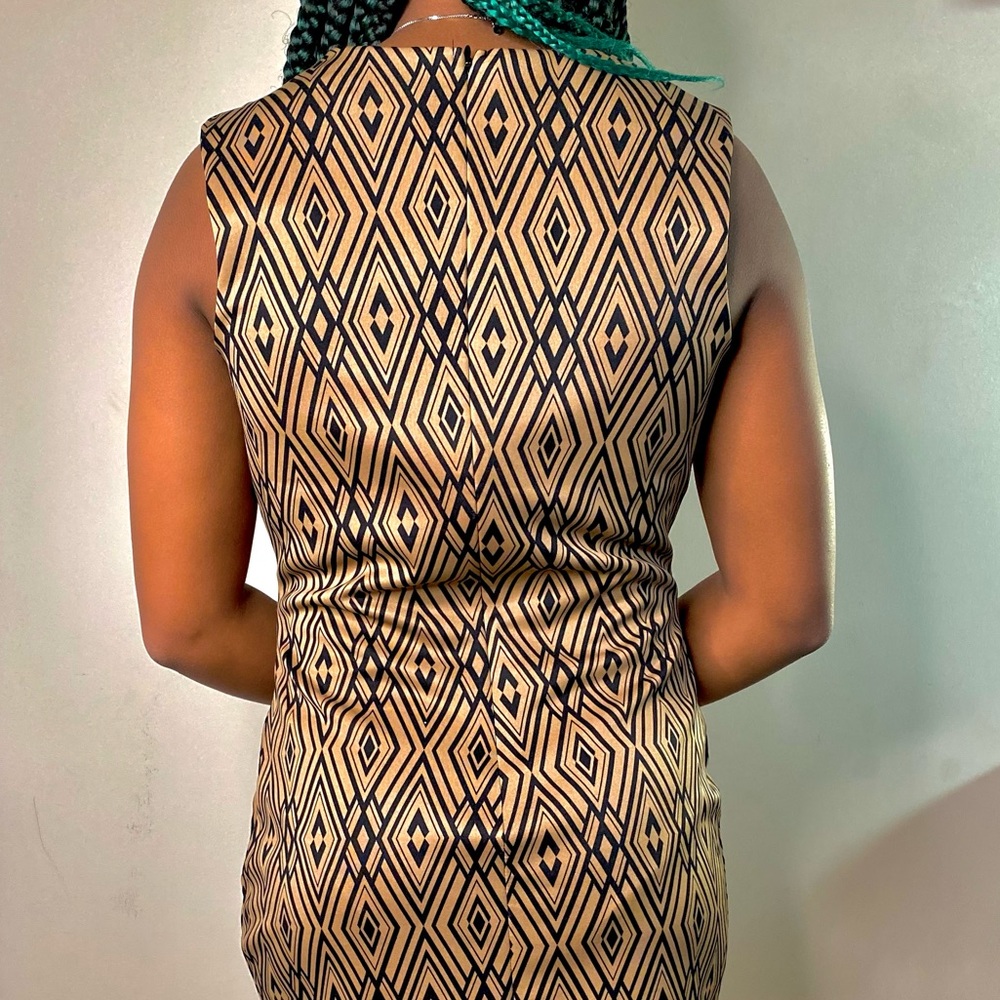Brown/Black Metallic Gold Formal Evening Party Short Sleeve Stretchy dress - Picture 3 of 3